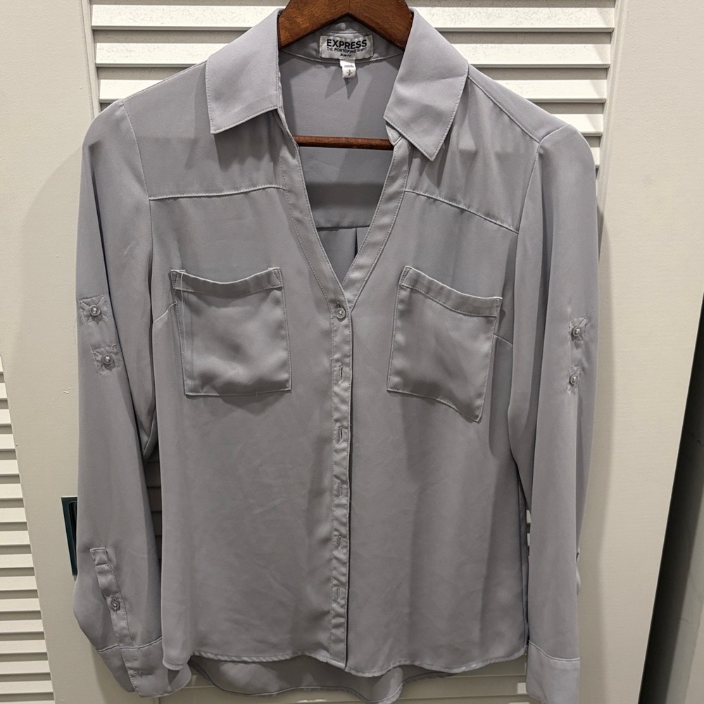 Express Soft Gray Button-Up Shirt